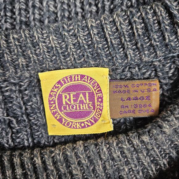 Vintage Saks Fifth Avenue Real Clothes Ribbed Cotton Knit Sweater Made USA Gray - Picture 3 of 8